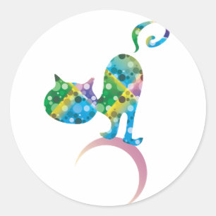 Colourful Cat On Crescent Moon Classic Round Stick Sticker