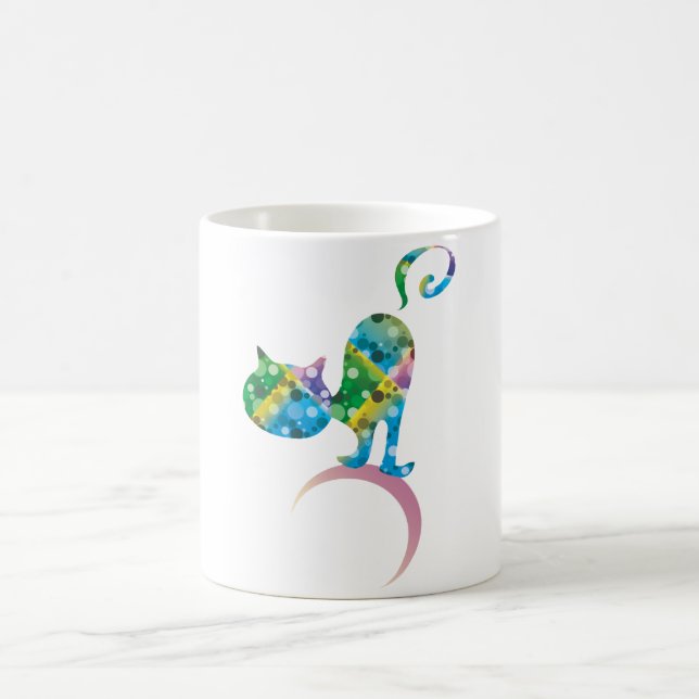 Colourful Cat On Crescent Moon Coffee Mug (Center)