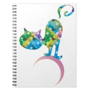Colourful Cat On Crescent Moon Notebook