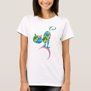 Colourful Cat On Crescent Moon T-Shirt