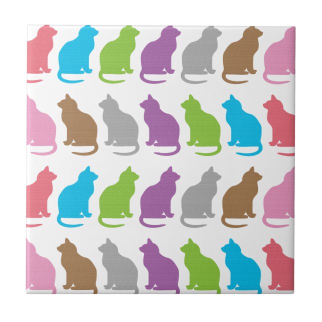 Colourful cat pattern ceramic tile (Front)