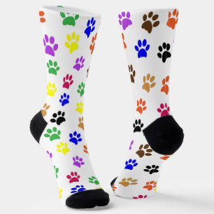 Colourful Cat Pawprints Socks