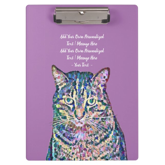 Colourful Cat Personalised Text  Clipboard (Front)