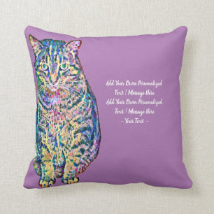 Colourful Cat Personalised Text Cushion