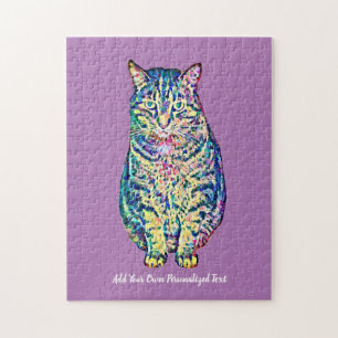 Colourful Cat Personalised Text  Jigsaw Puzzle