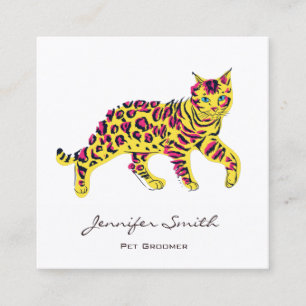 Colourful Cat Pet Groomer Square Business Card