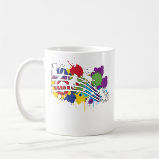Colourful Cat Playing On Musical Notes Sheets Musi Coffee Mug