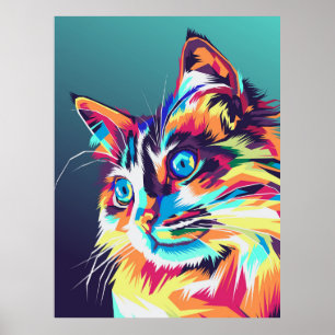 Colourful cat pop art poster