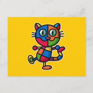 colourful cat postcard