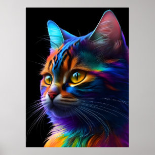 Colourful Cat Print, Kitten Picture, Adorable Cat Poster