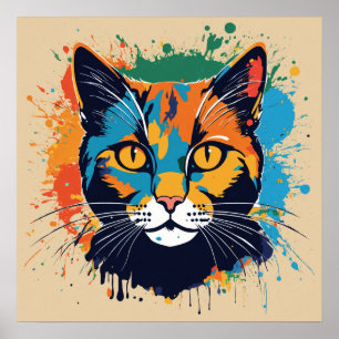 Colourful Cat Silhouette Watercolor Wall Poster