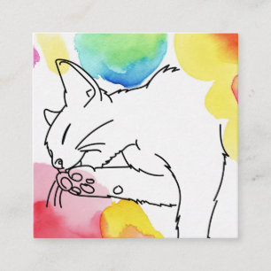 Colourful Cat Sketch Square Business Card