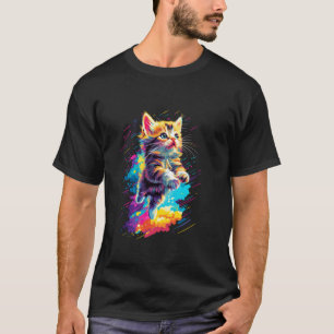 Colourful Cat Spirit Animal Multicolor Art Flying T-Shirt