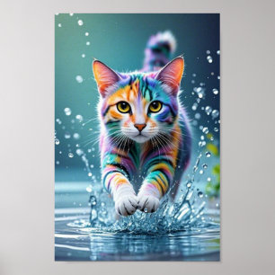 Colourful cat, splash, painting, colouring grading poster