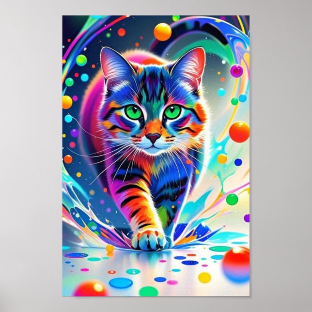 Colourful cat, splash, painting, colouring grading poster (Front)