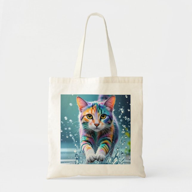 Colourful cat, splash, painting, colouring grading tote bag (Front)