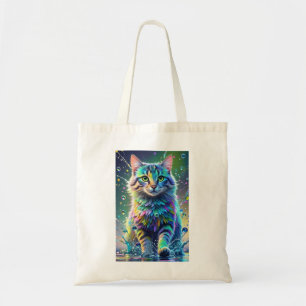 Colourful cat, splash, painting, colouring grading tote bag