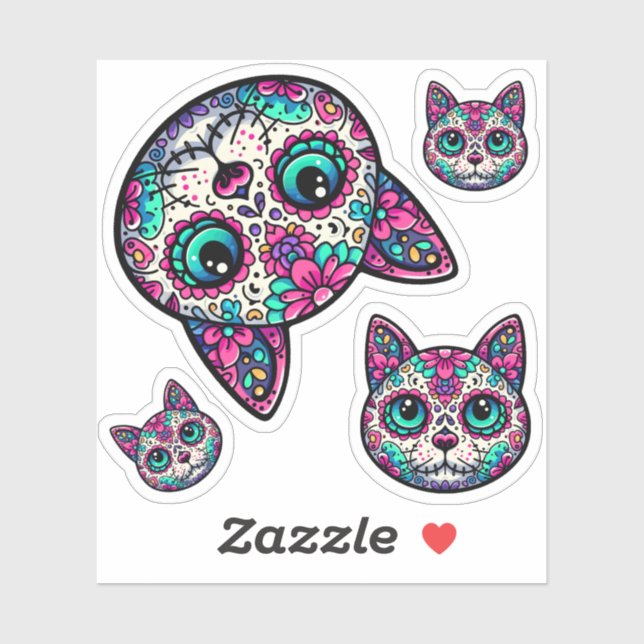 Colourful Cat Sugar Skull (Sheet)