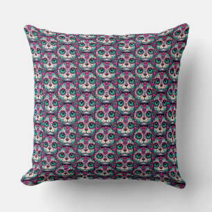 Colourful Cat Sugar Skull Cushion