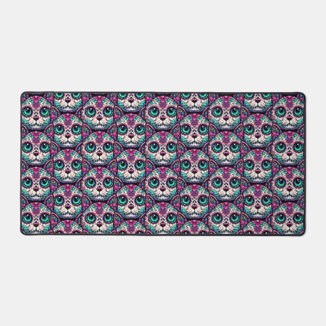 Colourful Cat Sugar Skull Desk Mat (Front)