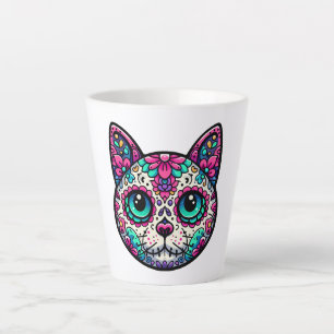 Colourful Cat Sugar Skull Latte Mug