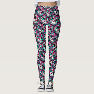 Colourful Cat Sugar Skull Leggings