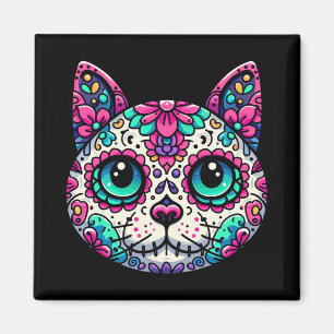 Colourful Cat Sugar Skull Magnet