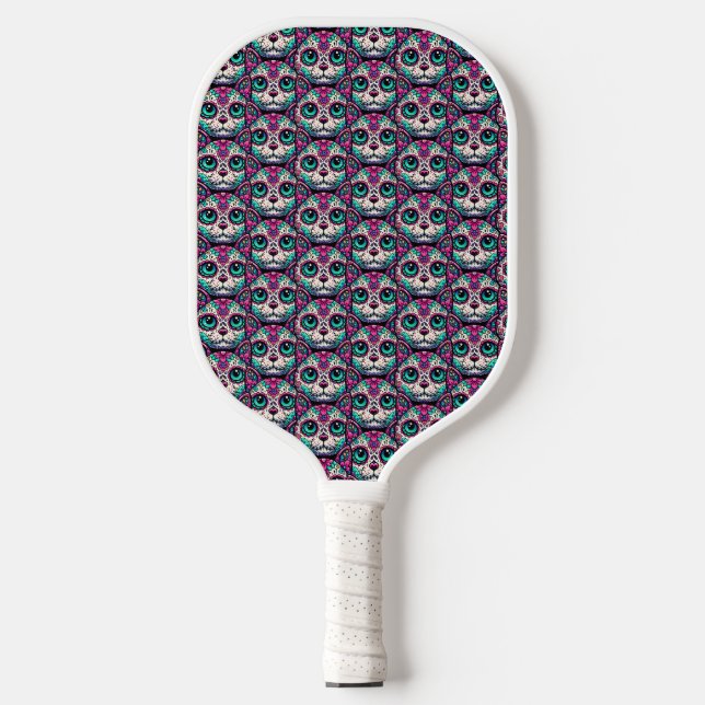 Colourful Cat Sugar Skull Pickleball Paddle (Front)