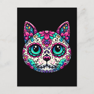 Colourful Cat Sugar Skull Postcard