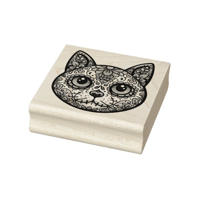 Colourful Cat Sugar Skull Rubber Stamp (Stamp)