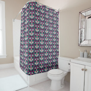 Colourful Cat Sugar Skull Shower Curtain