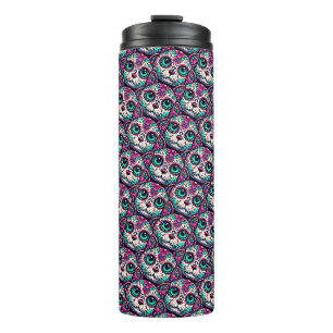 Colourful Cat Sugar Skull Thermal Tumbler