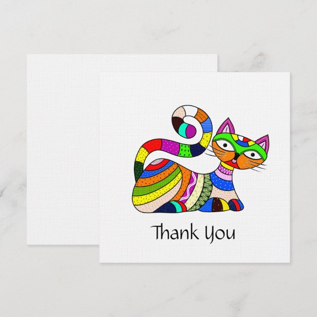 Colourful cat thank you card (Front/Back)