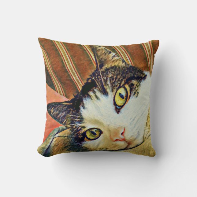 Colourful Cat Throw Pillow (Front)