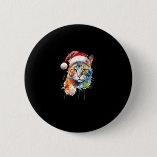 Colourful Cat Wears Santa Hat Kitten Ugly Christma 6 Cm Round Badge