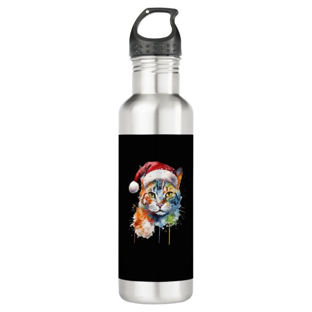 Colourful Cat Wears Santa Hat Kitten Ugly Christma 710 Ml Water Bottle (Front)