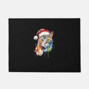 Colourful Cat Wears Santa Hat Kitten Ugly Christma Doormat