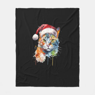 Colourful Cat Wears Santa Hat Kitten Ugly Christma Fleece Blanket