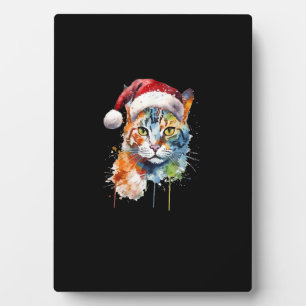 Colourful Cat Wears Santa Hat Kitten Ugly Christma Plaque