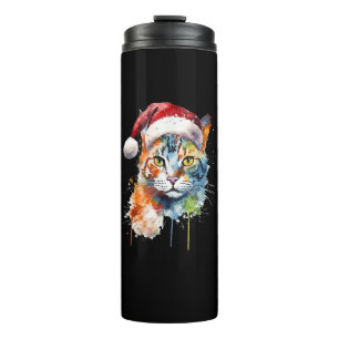 Colourful Cat Wears Santa Hat Kitten Ugly Christma Thermal Tumbler