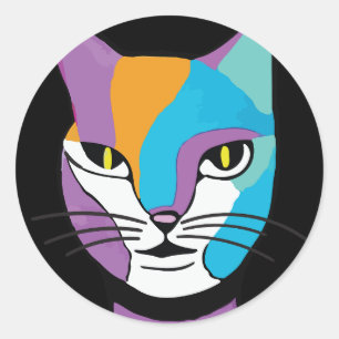 Colourful Cat Woman Illustration Classic Round Sticker