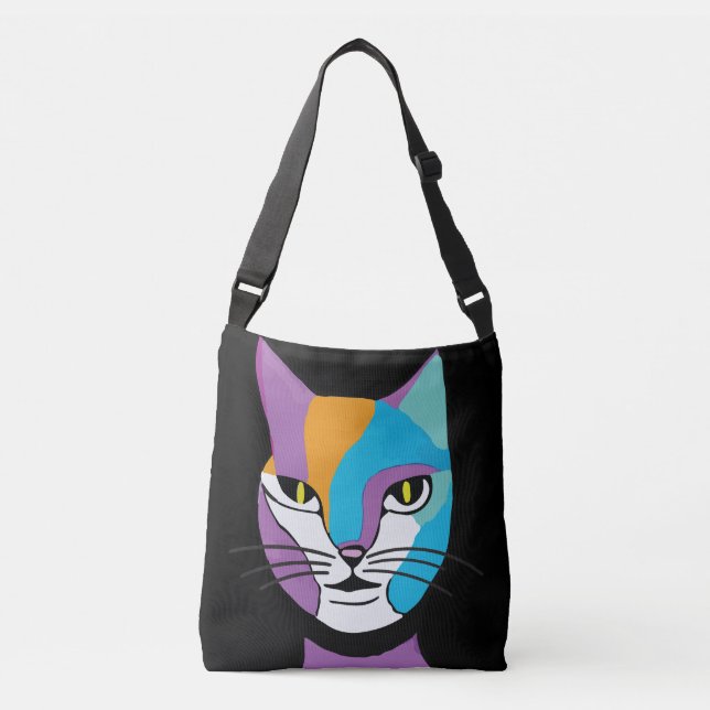 Colourful Cat Woman Illustration Crossbody Bag (Front)