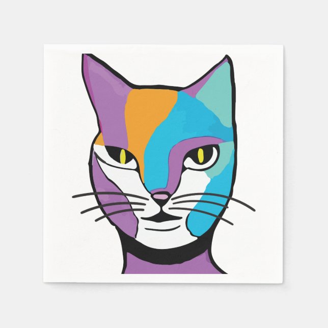 Colourful Cat Woman Illustration Napkin (Front)