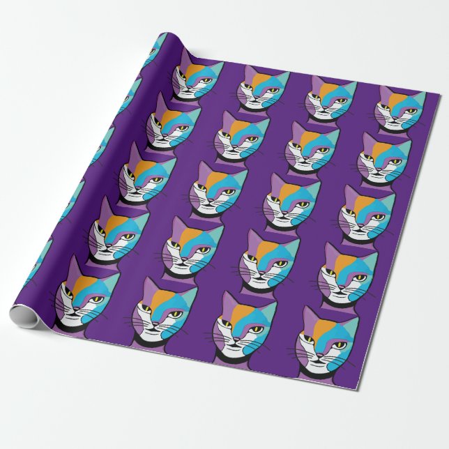 Colourful Cat Woman Illustration Wrapping Paper (Unrolled)