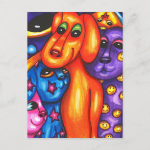 colourful cats and dogs abstract original art postcard
