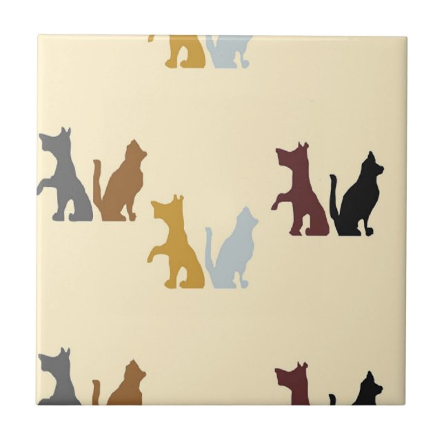 Colourful cats and dogs pattern ceramic tile (Front)