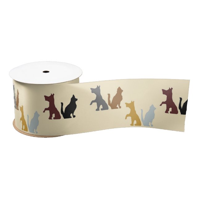 Colourful cats and dogs pattern satin ribbon (Spool)