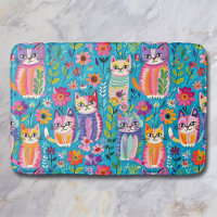 Colourful Cats and Flowers Whimsical
