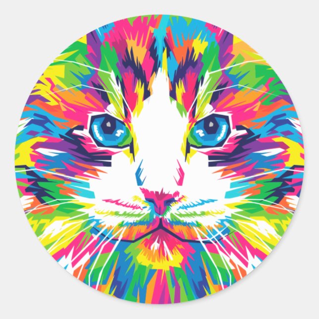 Colourful Cats Art Aesthetic Cat Pictures Cat Art  Classic Round Sticker (Front)