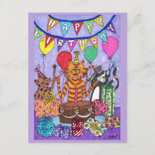 Colourful Cats Birthday Postcard